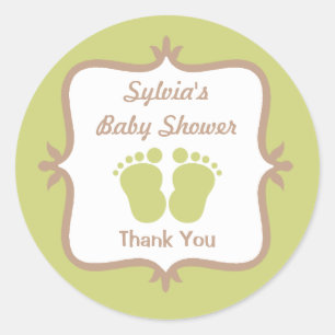 Baby Feet Grönt Round Sticker Runt Klistermärke