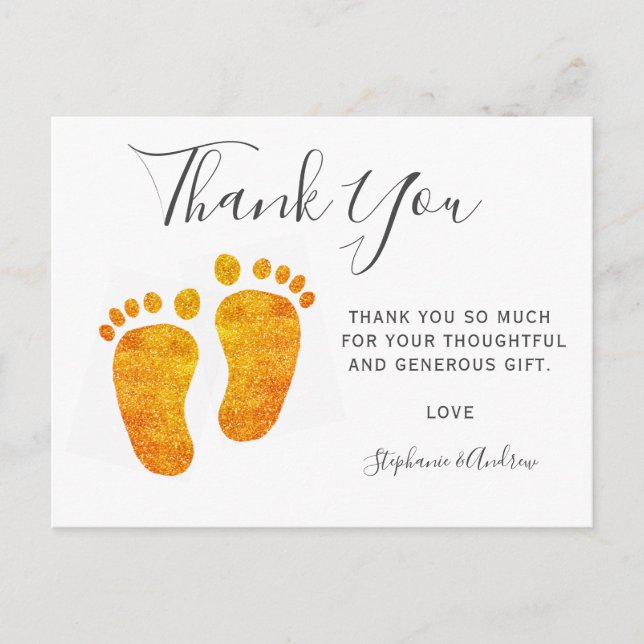 Baby Feet Guld Glitter Baby Shower Tack Inbjudan Vykort (Framsida)