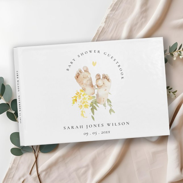 Baby Feet Gult Blommigt Kön Neutral babystötare Gästböcker (Skapare uppladdad)