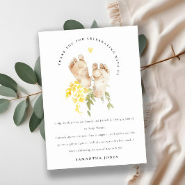 Baby Feet Gult Blommigt Kön Neutral babystötare Tack Kort