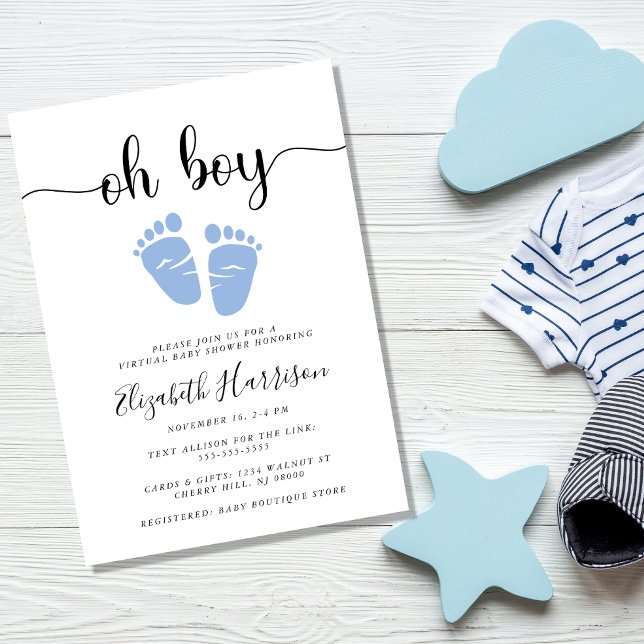 Baby Feet Oh Boy Virtuell Baby Shower Inbjudningar (Skapare uppladdad)
