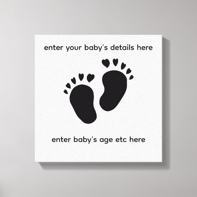 baby feet print with heart toes wall art canvas (Framsida)