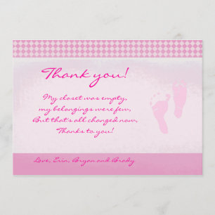 Baby Feet Rosa Baby Shower Tack för ditt platta ko Kort