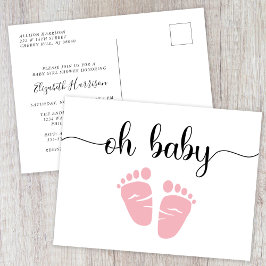 Baby Feet Rosa Flicka Shower Inbjudan Vykort