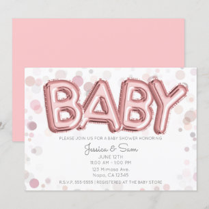 BABY-fest Roséguld Rosa Ballonger Modern Chic Inbjudningar