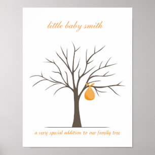 Baby Fingerprint Träd - Orange Poster
