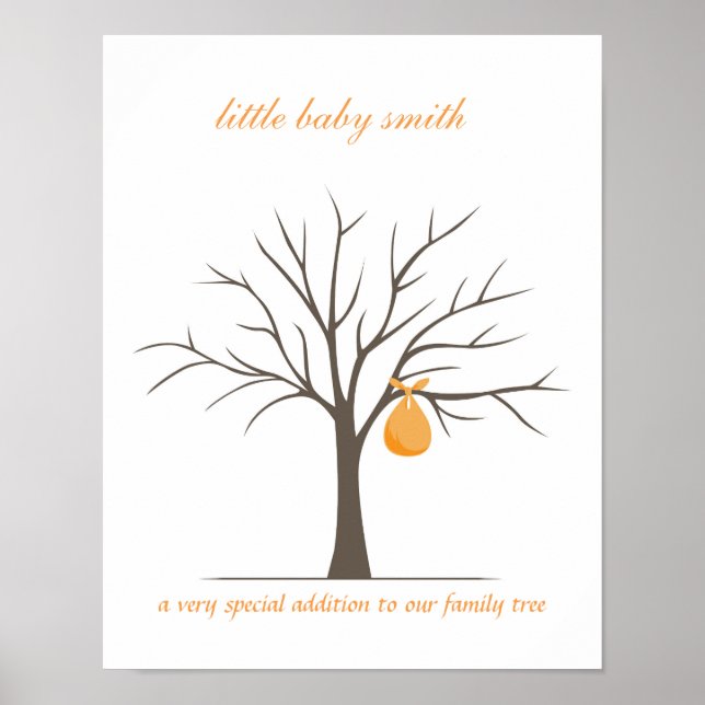 Baby Fingerprint Träd - Orange Poster (Framsidan)