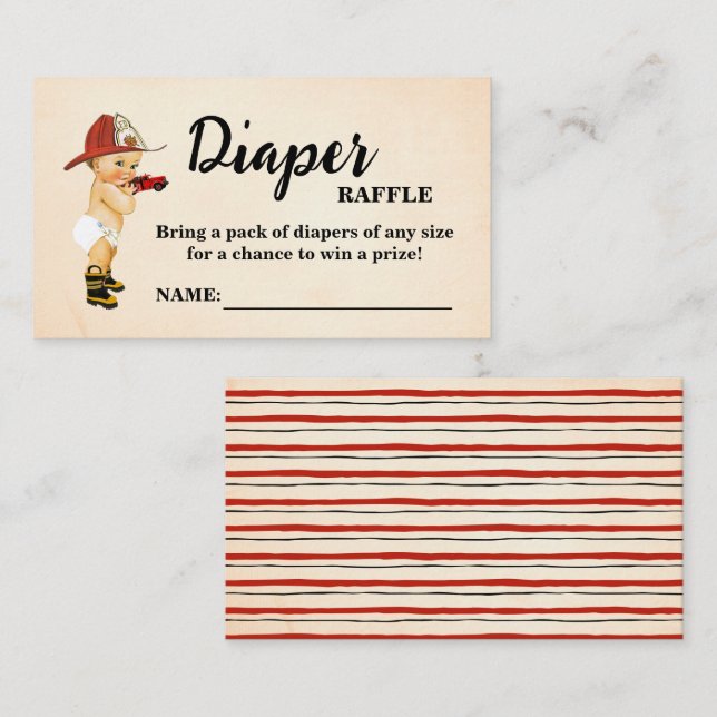 Baby Firefighter Diaper Raffle Biljett Baby Shower (Fram/baksida)