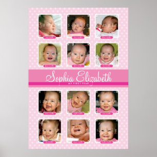 BABY FIRST 12 MÅNADER BIRTHDAY KEEPSAKE-flicka Poster