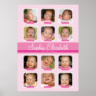 BABY FIRST 12 MÅNADER BIRTHDAY KEEPSAKE-flicka Poster