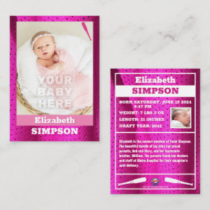 Baby First Baseball Card Girl Birth