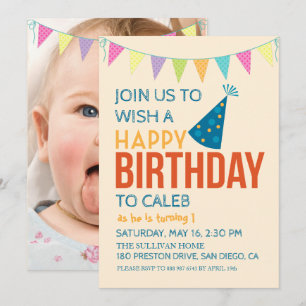 Baby First Birthday Cute Birthday Photo Inbjudningar