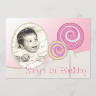 Baby First Birthday Lollipop Inbjudningar