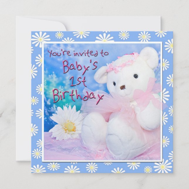 Baby First Birthday Nalle & Daisys Inbjudningar (Framsida)