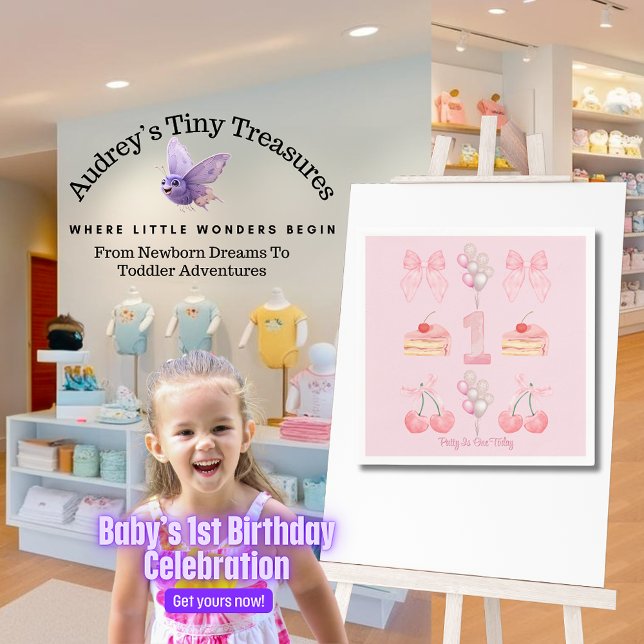 Baby First Birthday Pastel Rosa Bows Napkins Pappersservett (Skapare uppladdad)