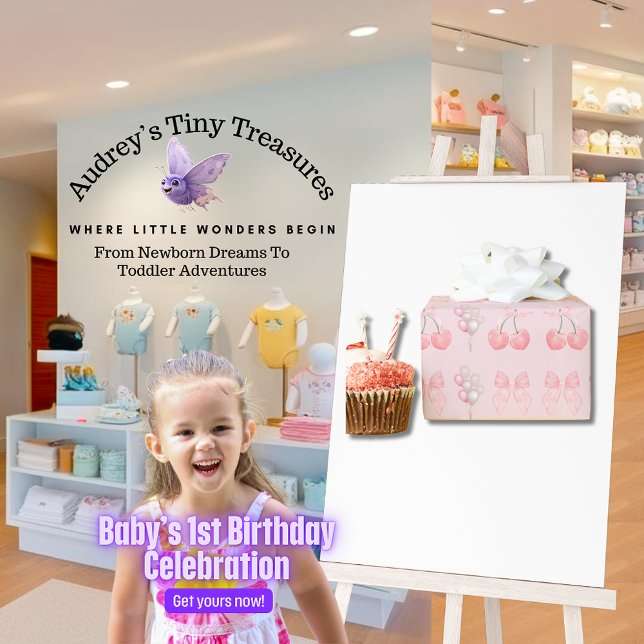 Baby First Birthday Pastel Rosa Bows Presentpapper (Skapare uppladdad)