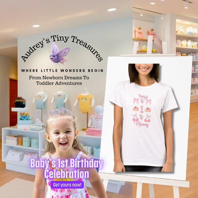 Baby First Birthday Pastel Rosa Bows T Shirt (Skapare uppladdad)