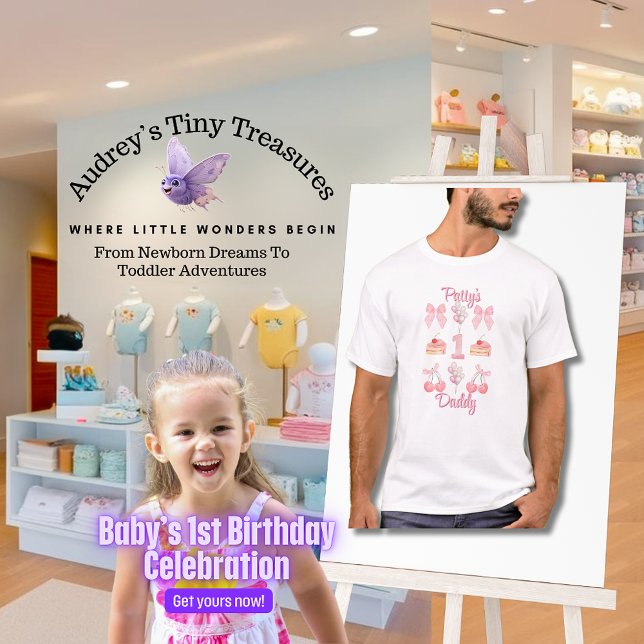 Baby First Birthday Pastel Rosa Bows T Shirt (Skapare uppladdad)
