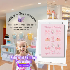 Baby First Birthday Pastel Rosa Bows Tack Kort