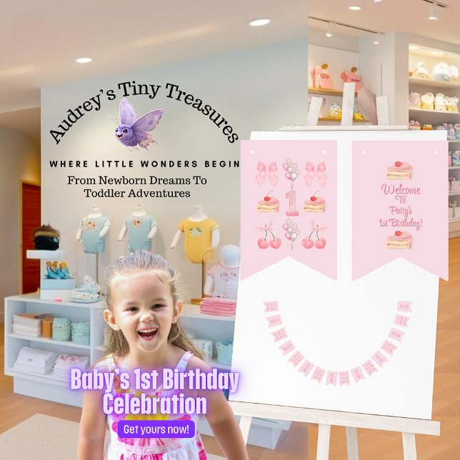 Baby First Birthday Pastel Rosa Bows Vimplar (Skapare uppladdad)