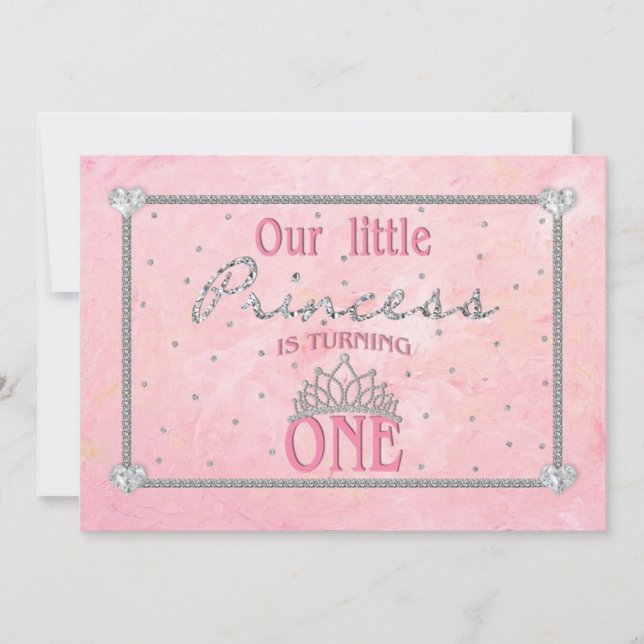 BABY FIRST BIRTHDAY - PRINCESS INVITATION - ROSA INBJUDNINGAR (Framsida)