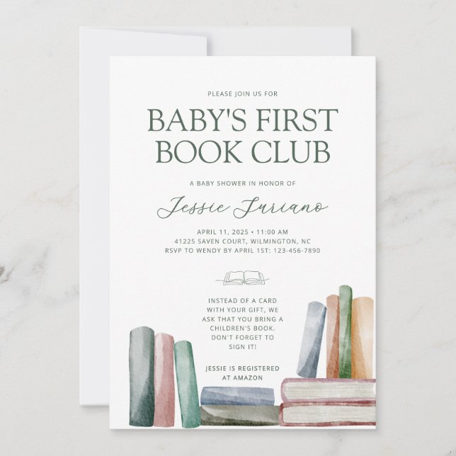 Baby First Bok Klubb Baby Shower-inbjudan Inbjudningar (Framsida)