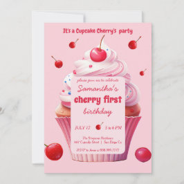 Baby First Cherry & Cupcoa Födelsedagsfest Inbjudningar