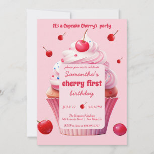 Baby First Cherry & Cupcoa Födelsedagsfest Inbjudningar