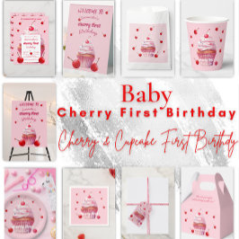 Baby First Cherry & Cupcoa Födelsedagsfest Inbjudningar