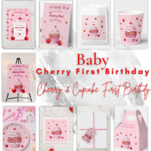 Baby First Cherry & Cupcoa Födelsedagsfest Inbjudningar