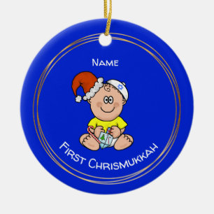 Baby First Chrismukkah Lägg till barnens Namn! Julgransprydnad Keramik
