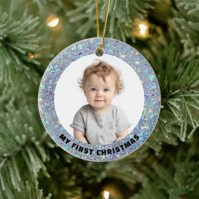 Baby First Christmas Custom Photo Glitter Ornament (Träd)