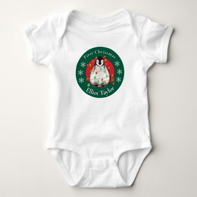 Baby first Christmas cute penquin personalize T Shirt (Framsida)