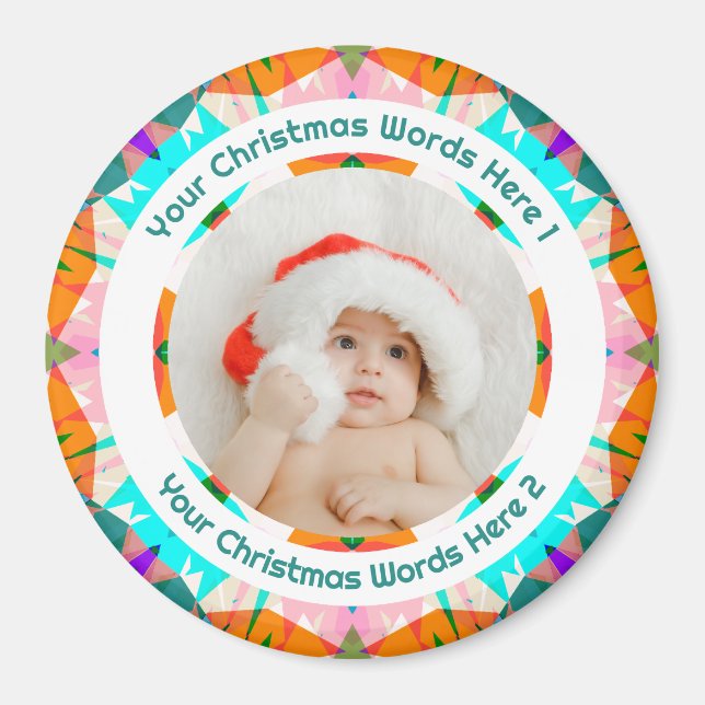 Baby First Christmas Orange Teal Family Photo Gift Magnet (Framsidan)