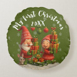 Baby First Christmas Pillow - Cute Holiday Gnomes Rund Kudde