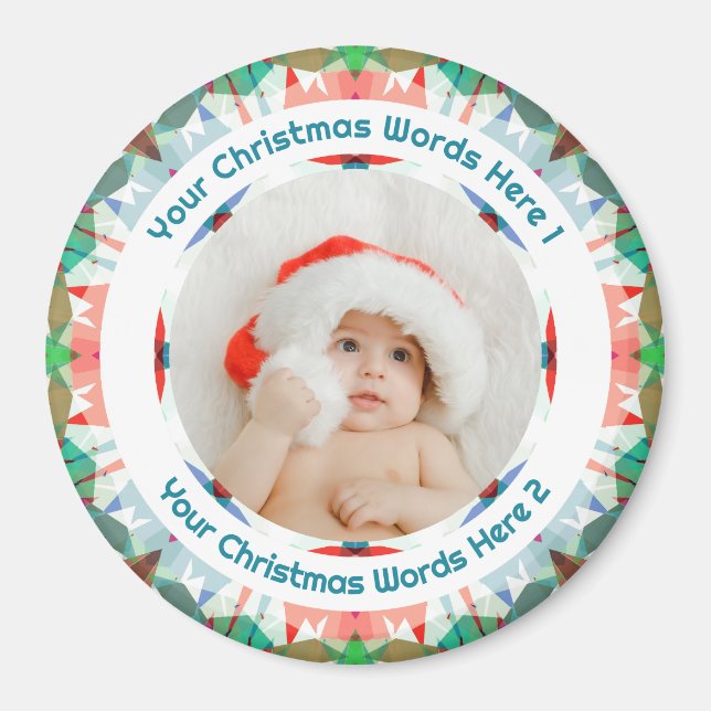 Baby First Christmas Pink Blue Family Photo Gift Magnet (Framsidan)