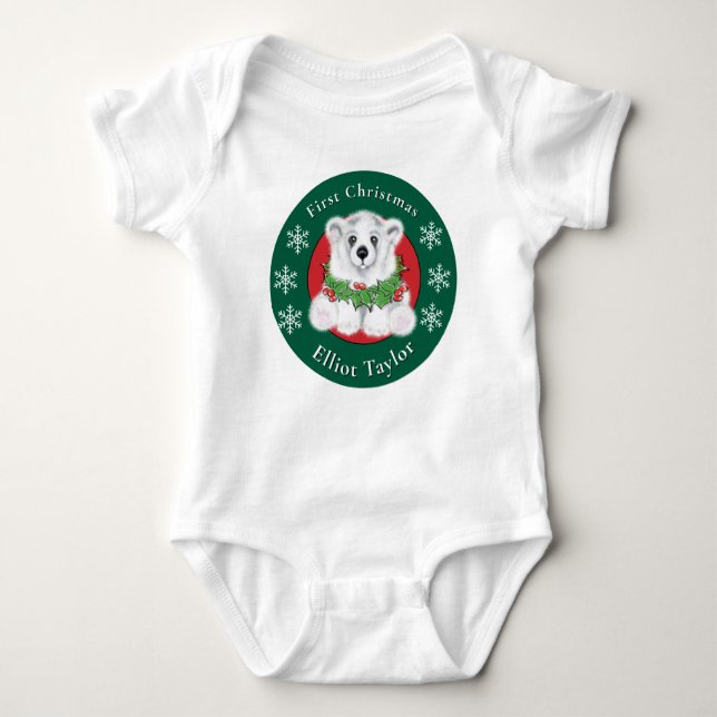 Baby first Christmas polar bear personalize T Shirt (Framsida)