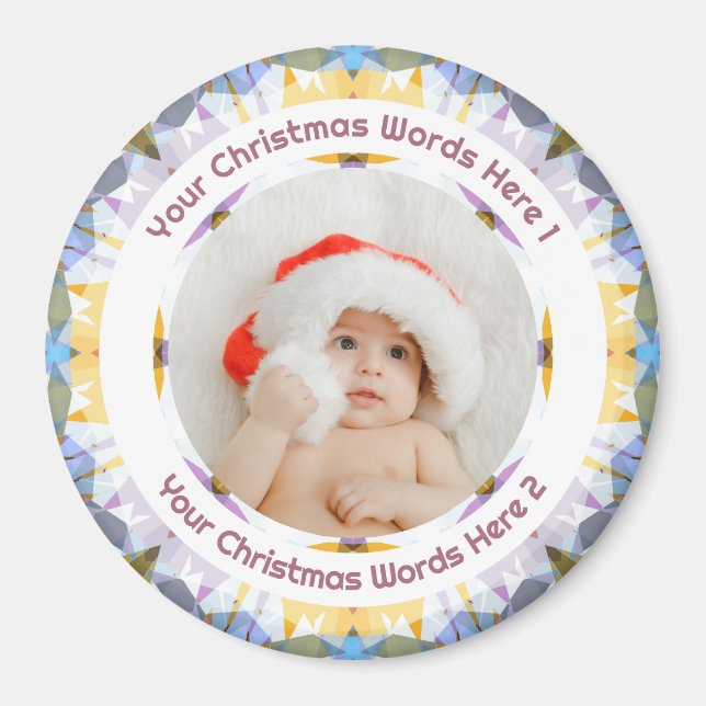 Baby First Christmas Purple Yellow Family Photo Magnet (Framsidan)