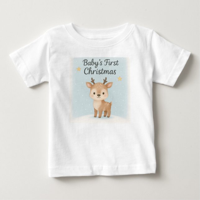 Baby first christmas reindeer cute festive family  t shirt (Framsida)