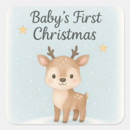 Baby first christmas reindeer cute pastel holiday  fyrkantigt klistermärke