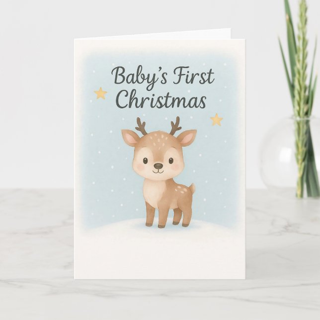 Baby first christmas reindeer sweet gentle holiday kort (Framsida)