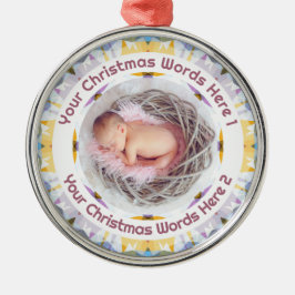Baby First Christmas Yellow Purple Photo Keepsake Julgransprydnad Metall