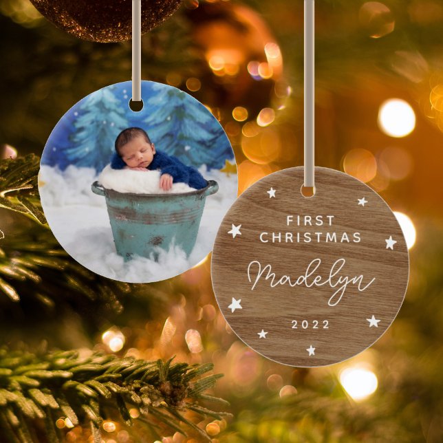 Baby First Faux Wood Photo Julgransprydnad Keramik (Skapare uppladdad)