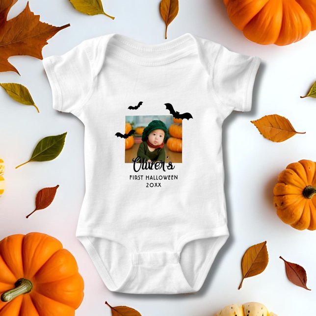 Baby First Halloween Black Fladdermöss Photo T Shirt (Skapare uppladdad)