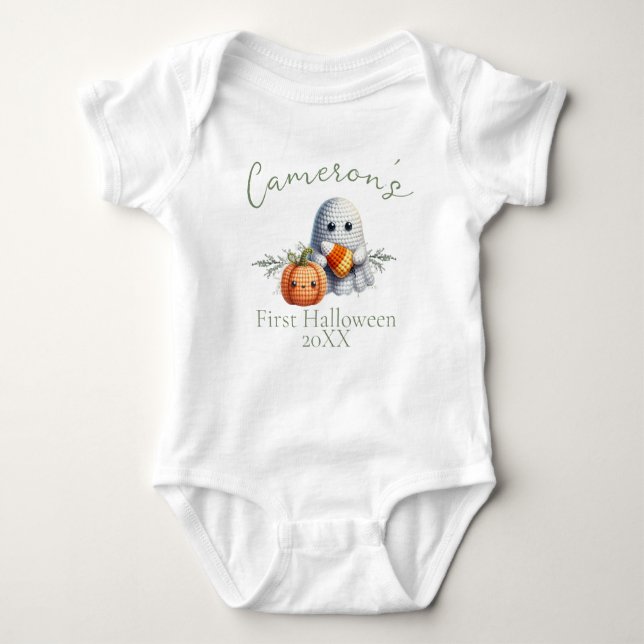 Baby First Halloween Custom Name Ghost T Shirt (Framsida)