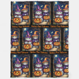 Baby First Halloween Cute Witch Cat Add Namn Fleecefilt