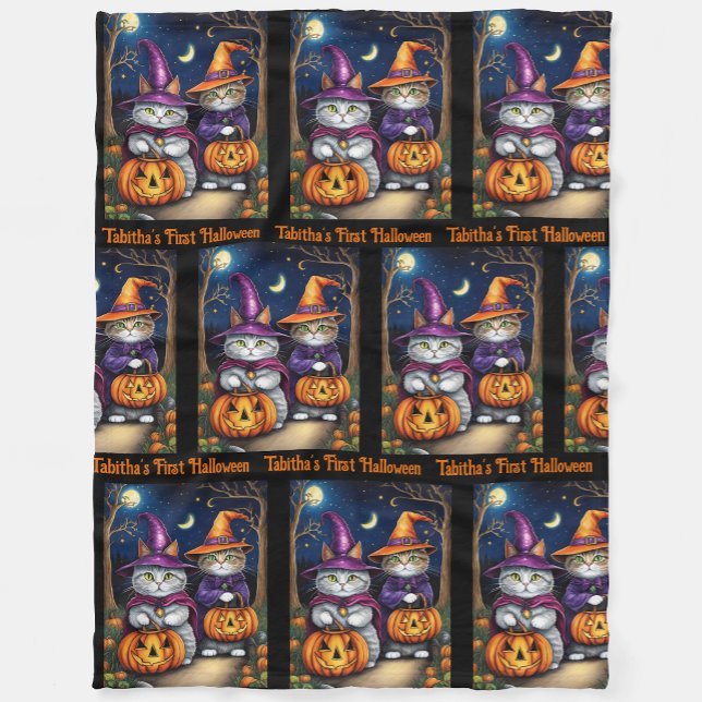 Baby First Halloween Cute Witch Cat Add Namn Fleecefilt (Skapare uppladdad)