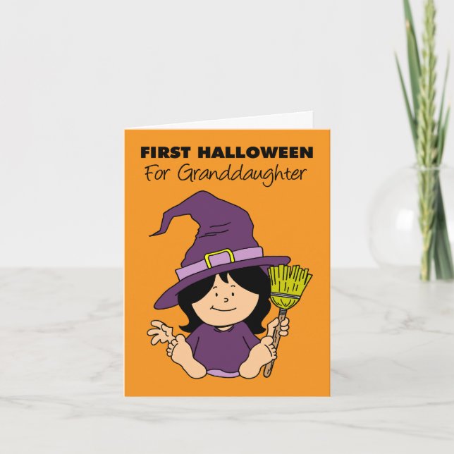 Baby First Halloween Granddotter Tecknad Witch Helgkort (Framsida)
