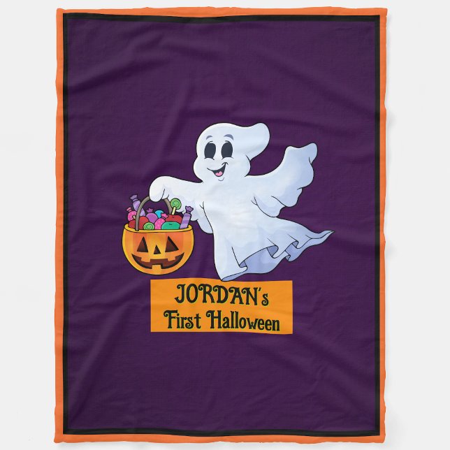 Baby First Halloween Personalize Namn Cute Ghost Fleecefilt (Skapare uppladdad)