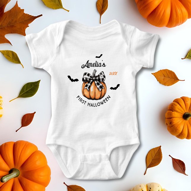 Baby First Halloween Pumpkin Bow Fladdermus T Shirt (Skapare uppladdad)